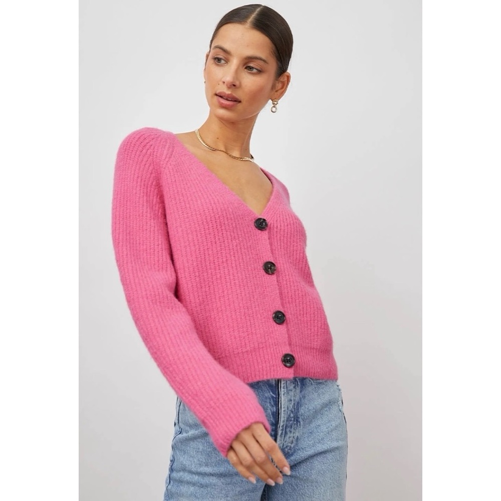 Rails Josie Ribbed Knit Cardigan Button Front Sweater in Malibu Pink Medium